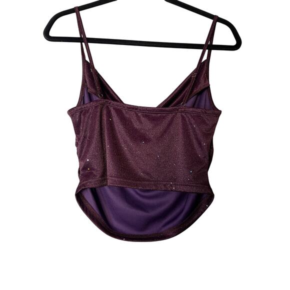 ✨CIDER Women’s Cowl Neck Sparkle CropTop L Purple Shimmer Sleeveless Party Cami - Picture 2 of 6